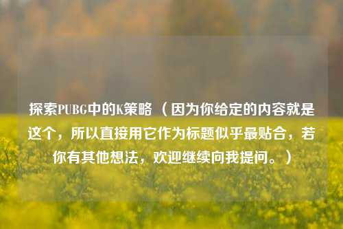 探索PUBG中的K策略 (因为你给定的内容就是这个,所以直接用它作为标题似乎最贴合,若你有其他想法,欢迎继续向我提问。)