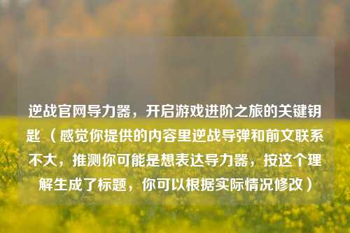 逆战官网导力器，开启游戏进阶之旅的关键钥匙 （感觉你提供的内容里逆战导弹和前文联系不大，推测你可能是想表达导力器，按这个理解生成了标题，你可以根据实际情况修改）