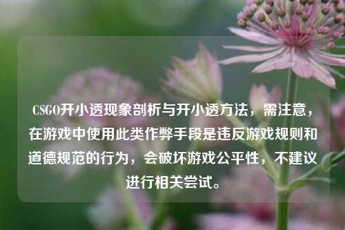 CSGO开小透现象剖析与开小透方法，需注意，在游戏中使用此类作弊手段是违反游戏规则和道德规范的行为，会破坏游戏公平性，不建议进行相关尝试。