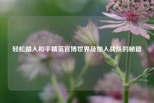 轻松踏入和平精英官博世界及加入战队的秘籍
