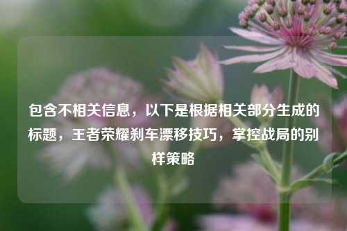 包含不相关信息,以下是根据相关部分生成的标题,王者荣耀刹车漂移技巧,掌控战局的别样策略