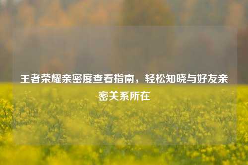 王者荣耀亲密度查看指南，轻松知晓与好友亲密关系所在