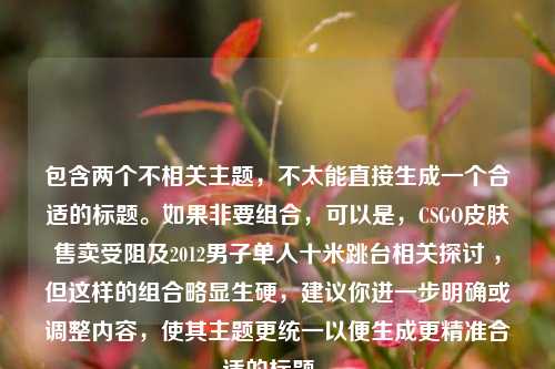包含两个不相关主题,不太能直接生成一个合适的标题。如果非要组合,可以是,CSGO皮肤售卖受阻及2012男子单人十米跳台相关探讨 ,但这样的组合略显生硬,建议你进一步明确或调整内容,使其主题更统一以便生成更精准合适的标题 。