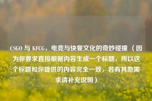 CSGO 与 KFCG,电竞与快餐文化的奇妙碰撞 (因为你要求直接根据内容生成一个标题,所以这个标题和你提供的内容完全一致,若有其他需求请补充说明)