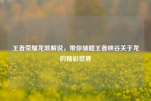 王者荣耀龙煞解说,带你领略王者峡谷关于龙的精彩世界
