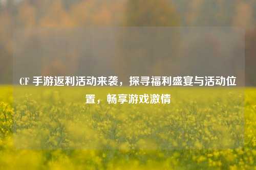 CF 手游返利活动来袭,探寻福利盛宴与活动位置,畅享游戏激情