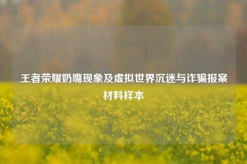 王者荣耀奶嘴现象及虚拟世界沉迷与诈骗报案材料样本